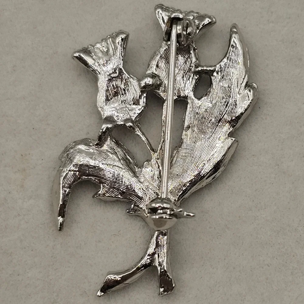 Scottish Double Thistle Brooch Silver Tone Celtic Marcasite Style Floral Pin